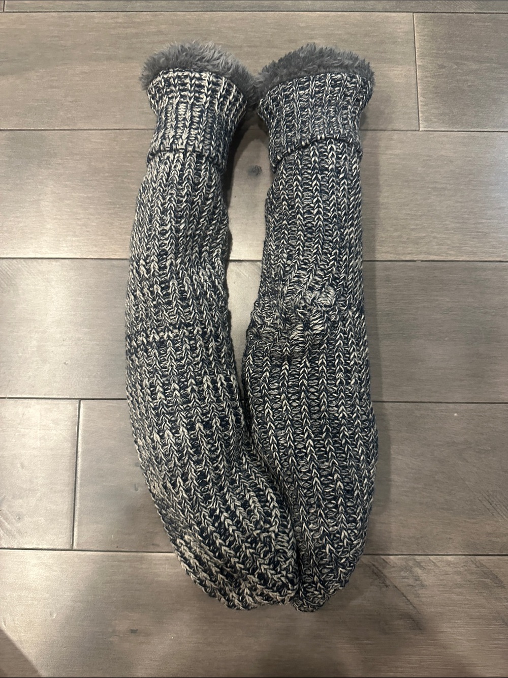 Indigo Marled Gray Knit Reading Socks with grip bottoms